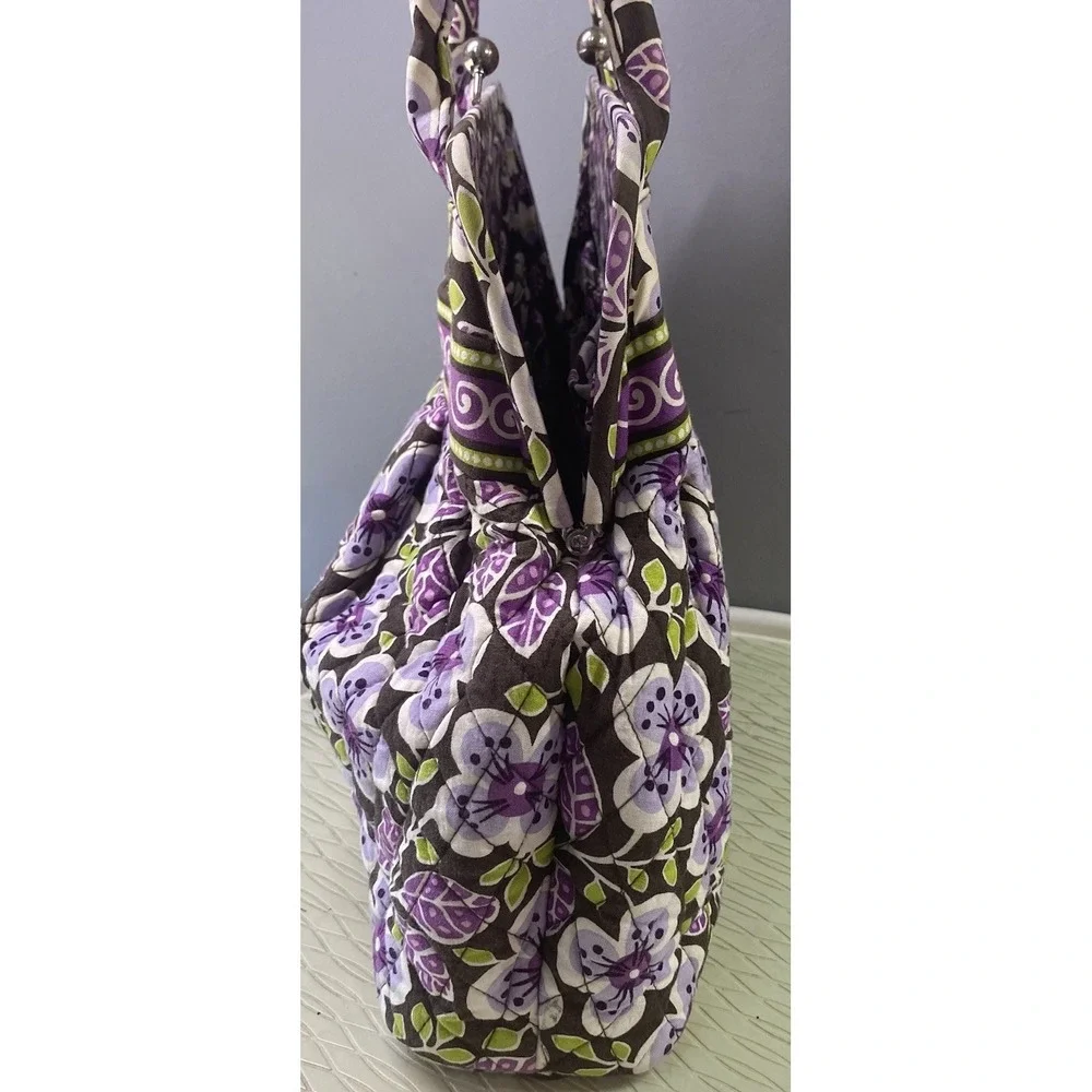 Vera Bradley Eloise-Plum Petals-Hand Bag Purse Kiss-Lock Double Straps W/Wallet